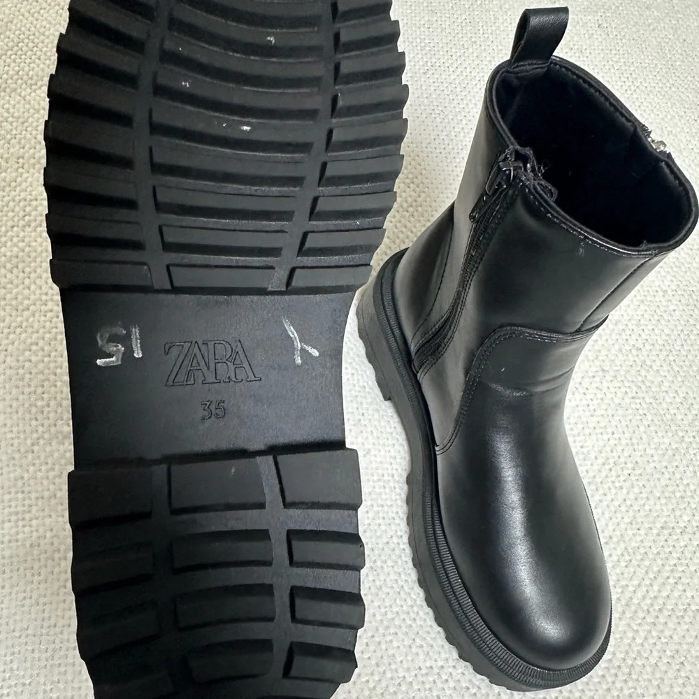 ZARA Black Platform Boots Size 35 / 5 - Big Kids & Women - Double Zip Lug Sole - Picture 9 of 12